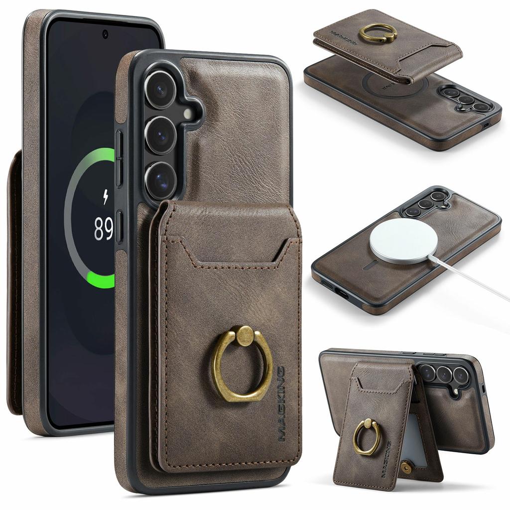 MAGKING K1 Series For Samsung Galaxy S25 FE Magnetic Case PC+TPU+PU Phone Cover with Card Holder
