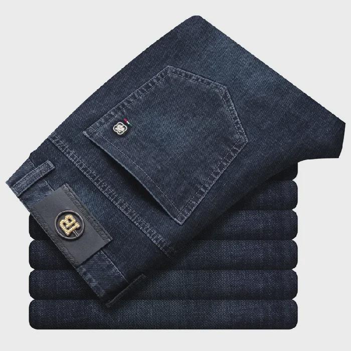 Осенне-зимние мужские эластичные повседневные джинсы с высокой талией