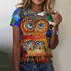 Summer Round Neck Owl Pattern Printed Top Fashionable Casual Cute Short Sleeved Women's T-shirts