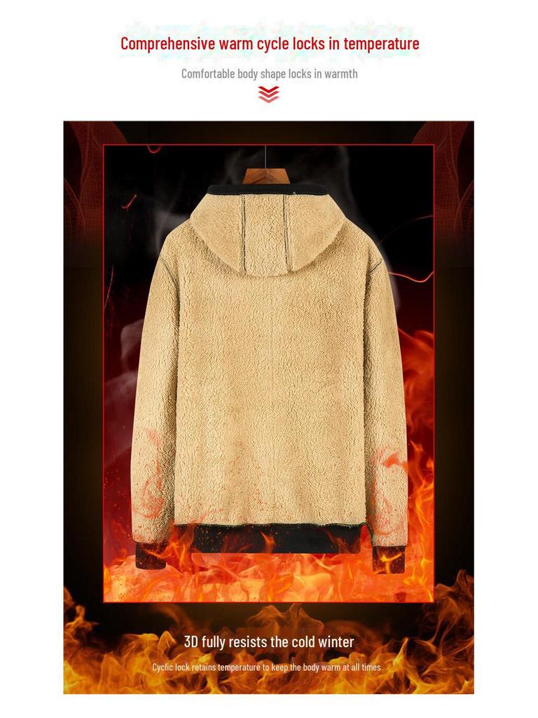 Мужская толстовка с капюшоном из овчины, осень/зима 2023 г., модный однотонный цвет, плюс бархат, утолщенная куртка