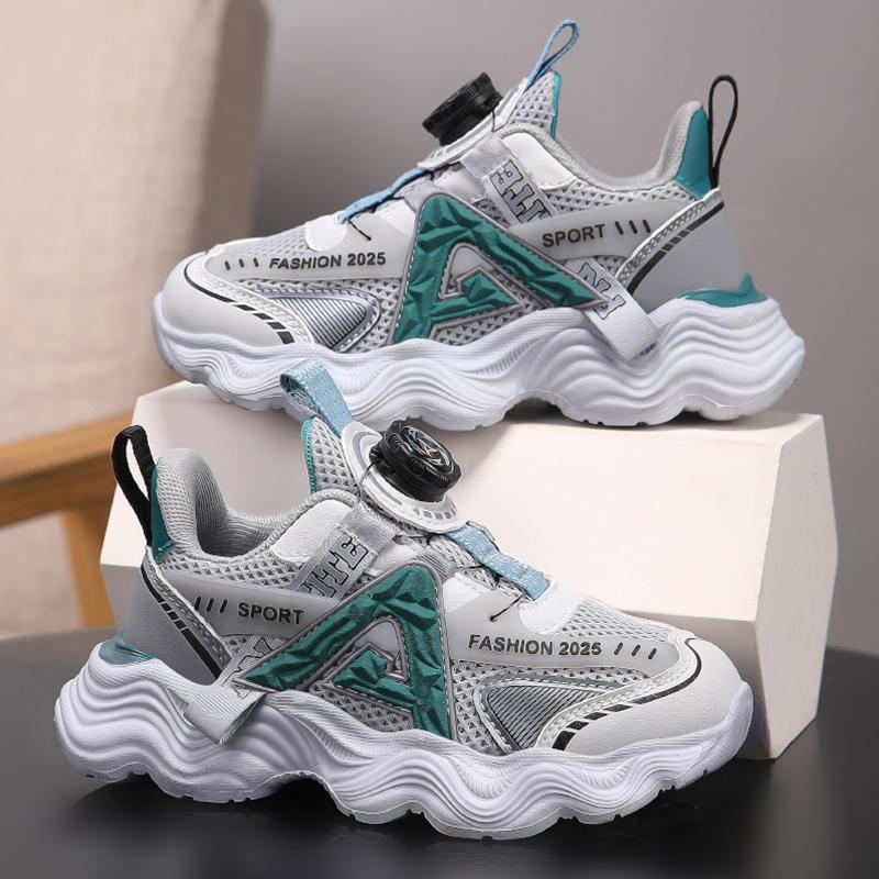 Детская мода с поворотной пряжкой, противоскользящие повседневные кроссовки, дышащая сетка, прогулочная обувь для мальчиков и девочек, спортивная обувь для тенниса на открытом воздухе