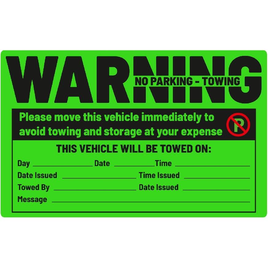 easykart labels 50 Parking Violation Sticker - Vehicle Illegally Parked Tow Notice - No Parking Warning Stickers - Scrap to Remove Neon Green 5 x 8
