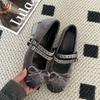 Princess On the Run~ French Soft-soled Velvet with Mary Jane Shoes Women's Early Spring Festival Fairy Bow Single Shoes