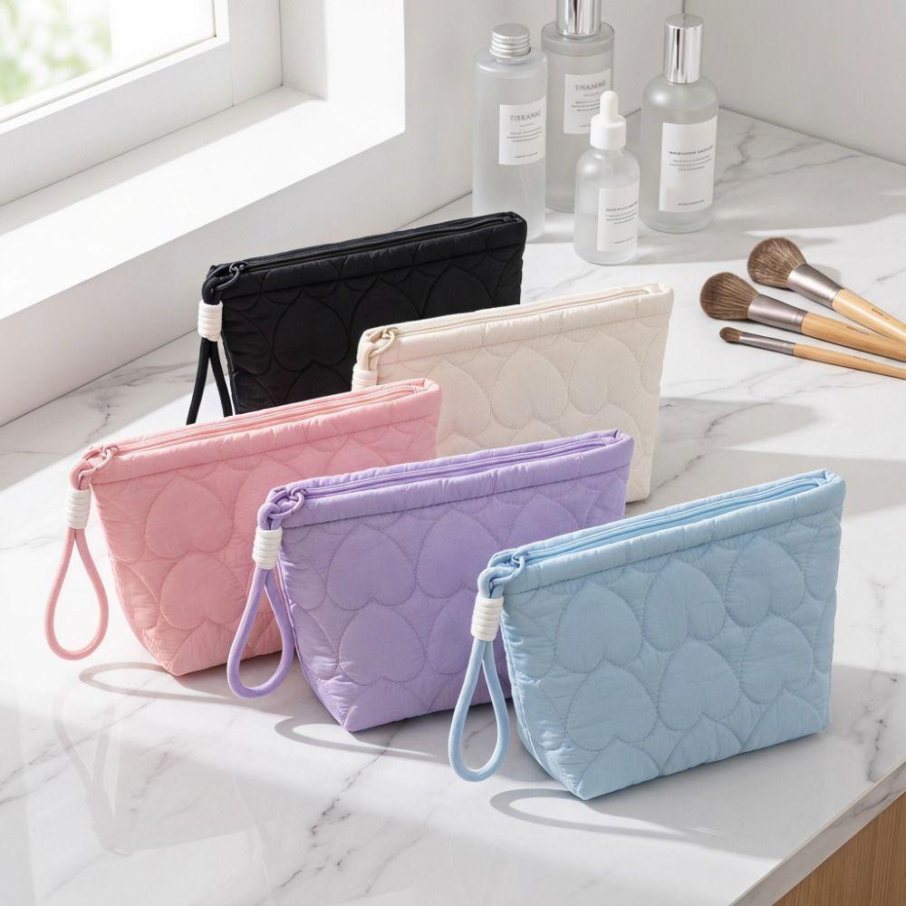 Large Capacity Portable Cosmetic Bag Solid Color Women Wash Pack Handheld Cosmetic Case Portable