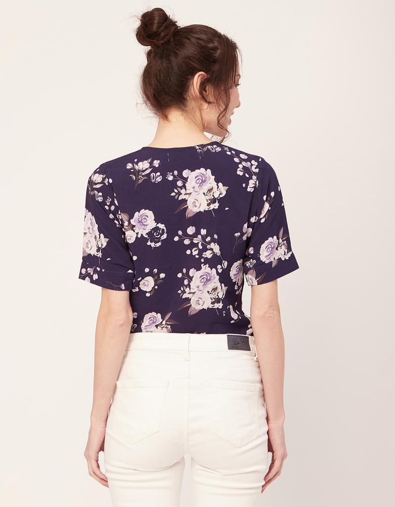 Moomaya Printed Viscose Summer Top For Women, Round Neck Short Sleeves Casual Top