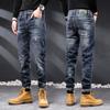 Vintage Jeans Straight Leg Pants for Men with Torn Holes, High-end Slim Fitting Stretch High Street Jeans for Men