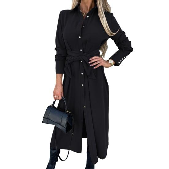 Женское хлопковое платье-макси футболка на пуговицах, повседневное платье с длинным рукавом и лацканами, длинное платье с шнуровкой на талии, женские халаты