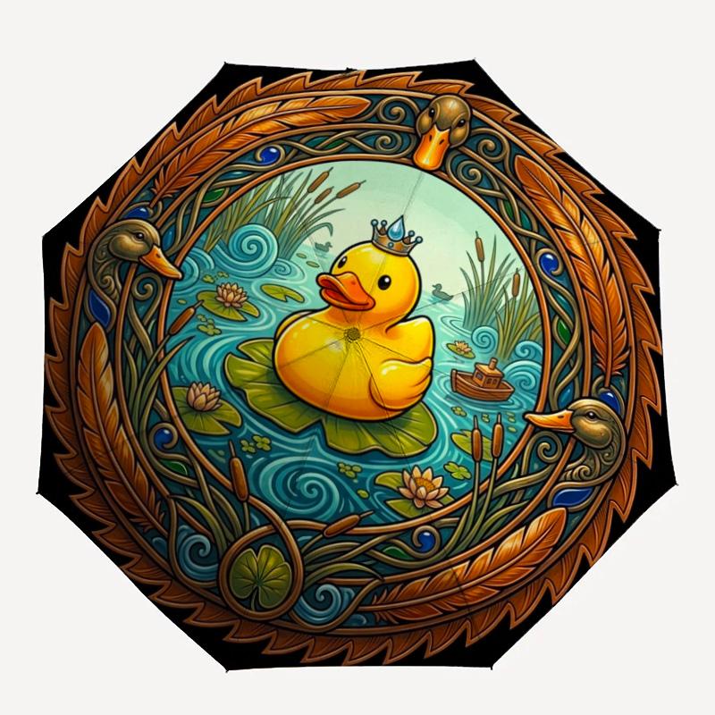 Royal Duck Pond pattern umbrella, portable and foldable design, 8 ribs, a casual accessory for Halloween, Christmas, and birthday gifts.