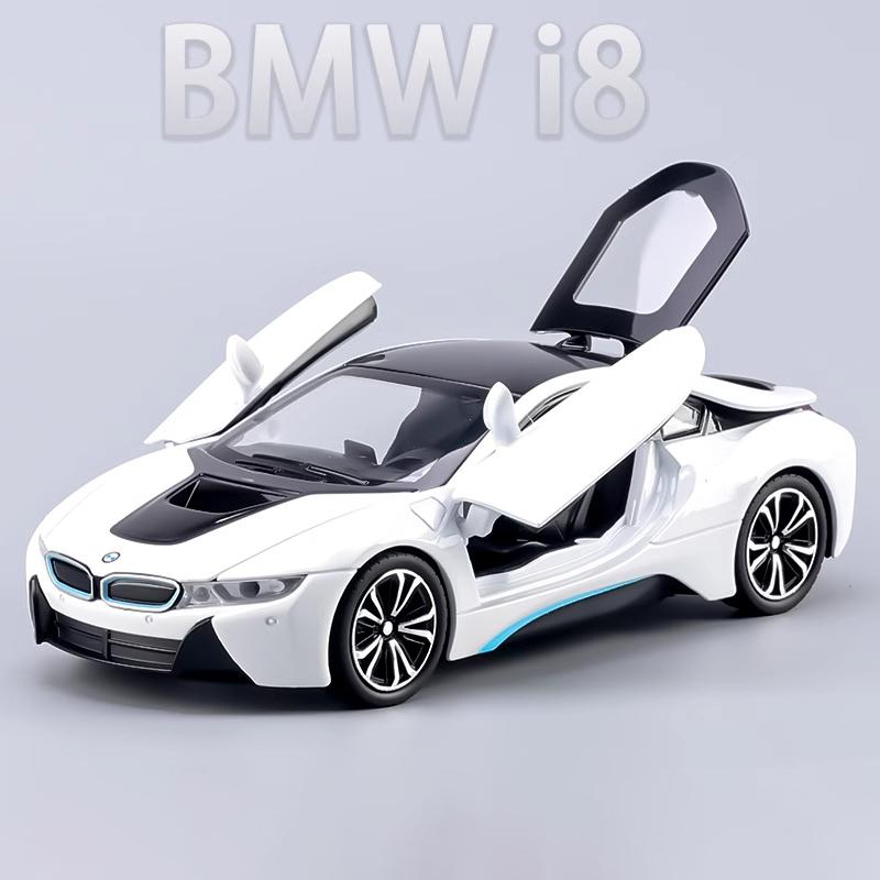 1/24 BMW I8 Supercar Alloy Car Diecasts & Toy Vehicles Car Model Sound and Light Pull Back Car Toys for Kids Gifts