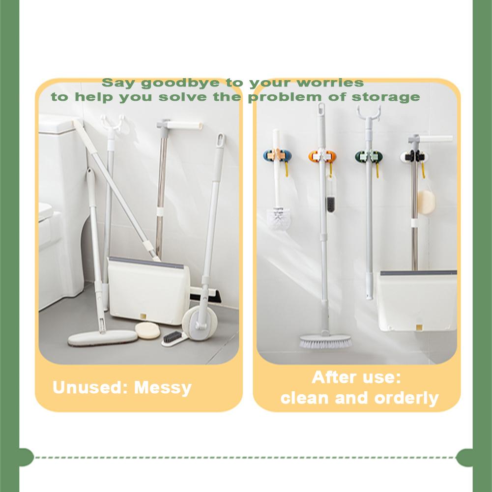 Mop Holder Strong Wall-mounted Punch-free Storage Holder With Hook Mop Clip Creative Durable Bathroom Accessories