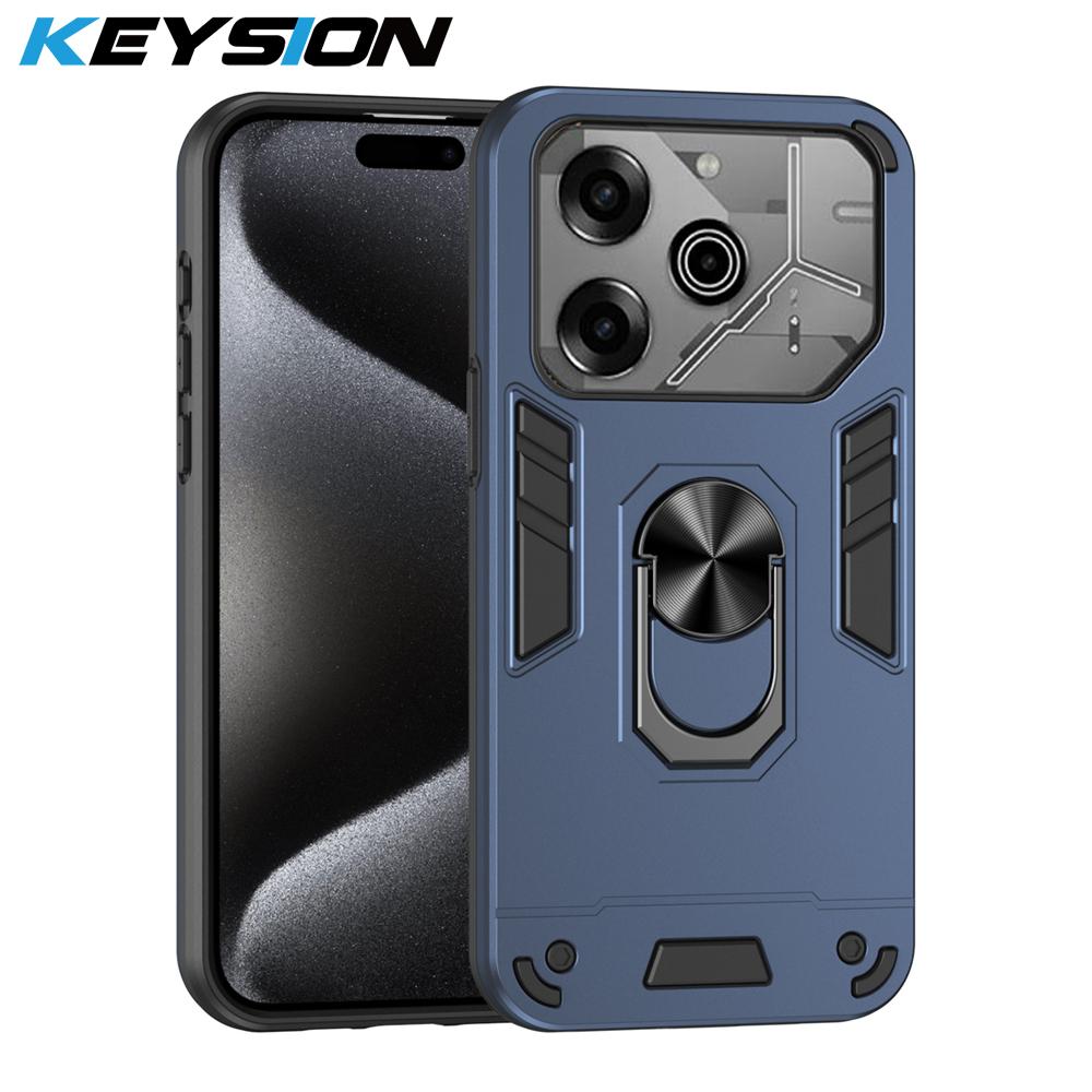 KEYSION Shockproof Armor Case for TECNO Pova 6 Pro 5G Soft Silicone+PC Ring Stand Phone Back Cover for Tecno Pova 6 6 Pro 5G