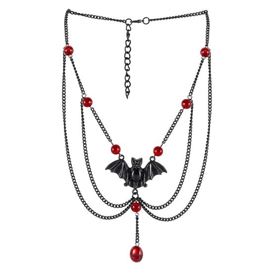 Готическое ожерелье женское ожерелье на Хэллоуин кулон в виде черной луны с многослойными металлическими цепочками бусинами ожерелье-чокер с летучей мышью для костюма для косплея