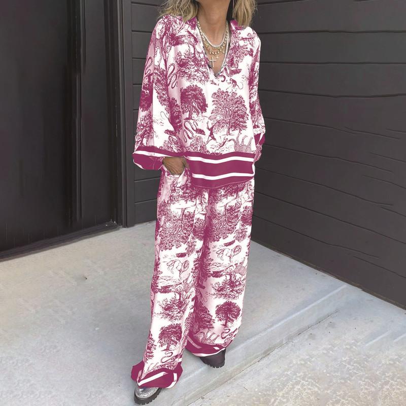 Женские длинные брюки Fashionista с V-образным вырезом и принтом, с длинным рукавом и карманом, повседневный женский повседневный костюм