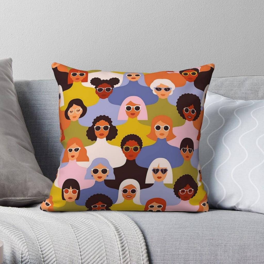 Female Diverse Faces Of Ethnicity Pillowcase Polyester Linen Velvet Printed Decor Throw Pillow Case Sofa Seater Cushion Case 18"