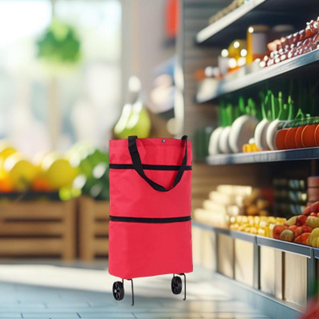 Rolling Shopping Bag Foldable Tote 2 In 1 with Wheels Shoulder Trolley for Kitchen Vegetable