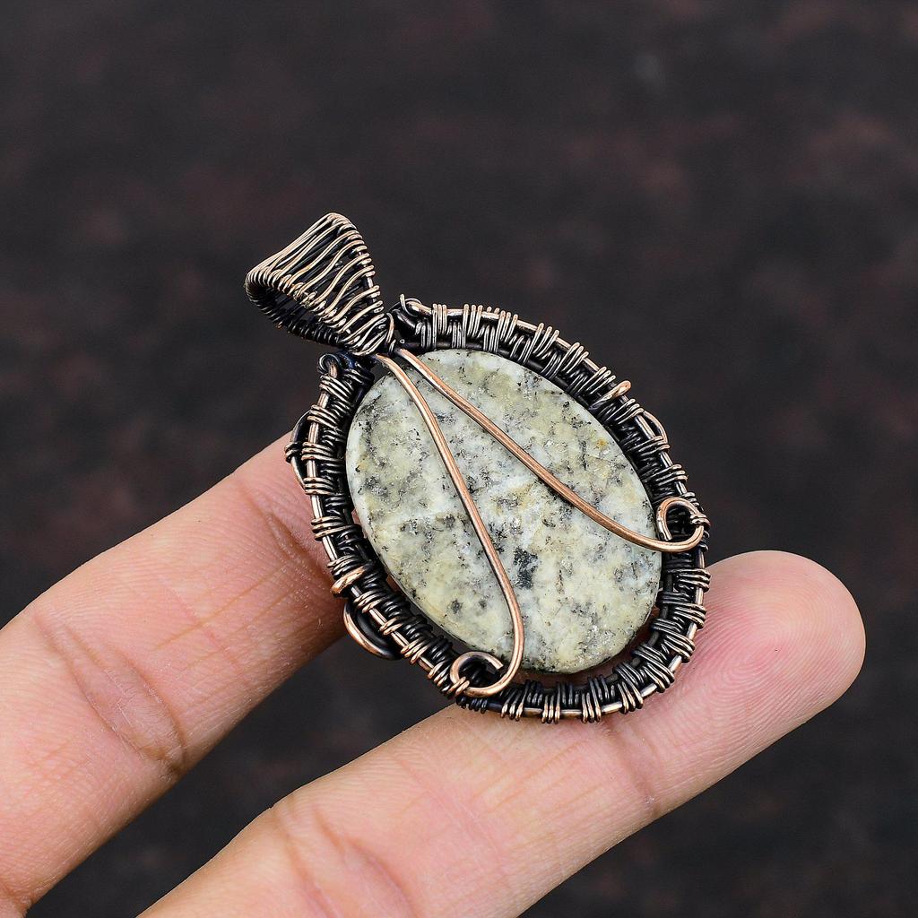 Кулон из яшмы K2, медная проволочная обертка, подвеска ручной работы с драгоценными камнями, медная бижутерия, дизайнерская подвеска, подарок для матери, проволочная обертка