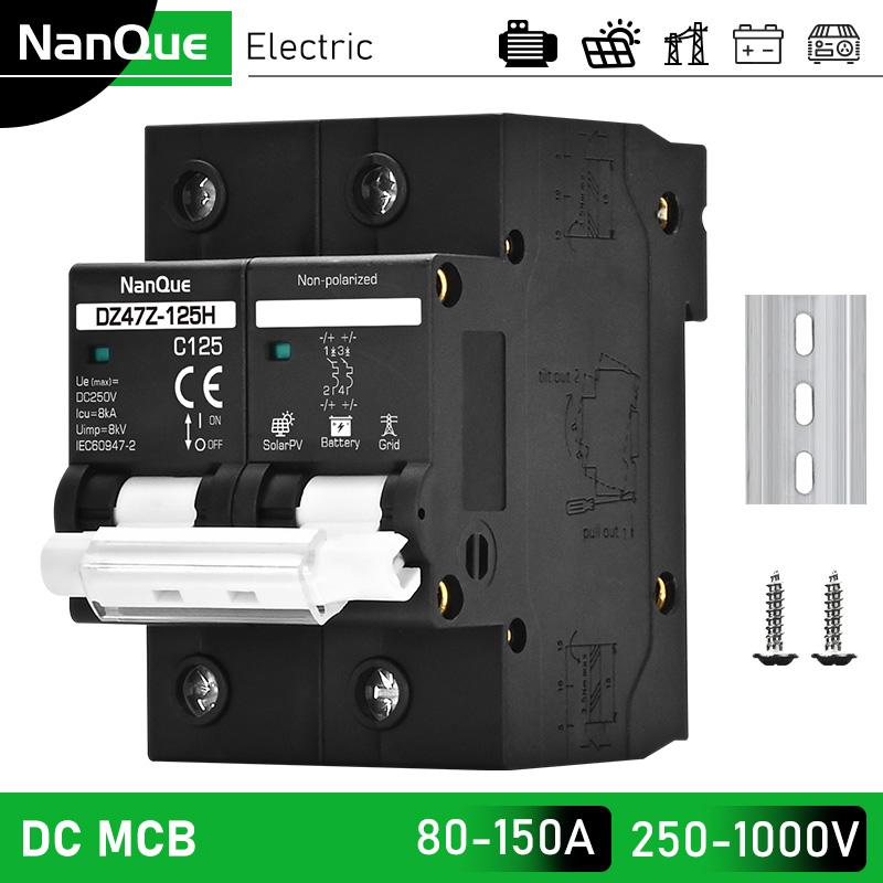 2P MCB 100A 125A 150A DC100V 150V 250V 500V 1000V Voltage Circuit Breaker C Curve Solar Panel Battery Short Circuit Protection