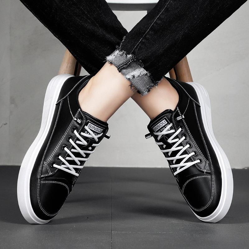 Fashion Men's Vulcanized Shoes Thick Sole Pu Leather Casual Shoes for Men 2024 Summer Breathable Sneakers Outdoor Lace-up Running Shoes