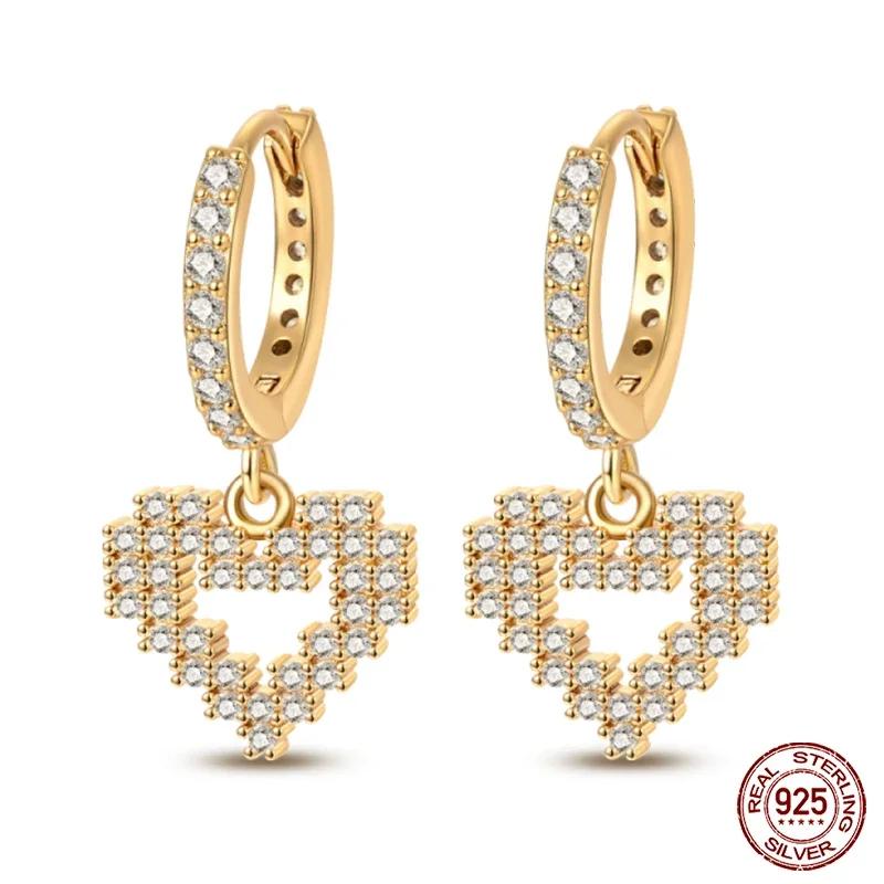 925 Silver Gold Star Moon Bee Pendant Golden Earrings for Women Sparkling Zircon Luxury Wedding Engagement Jewelry Gift