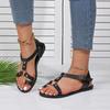 2024 Plus Size Female Shoes Thong Women's Sandals Daily Casual Sandals Women Round Toe Buckle Strap Flat with Rome Shoes Women