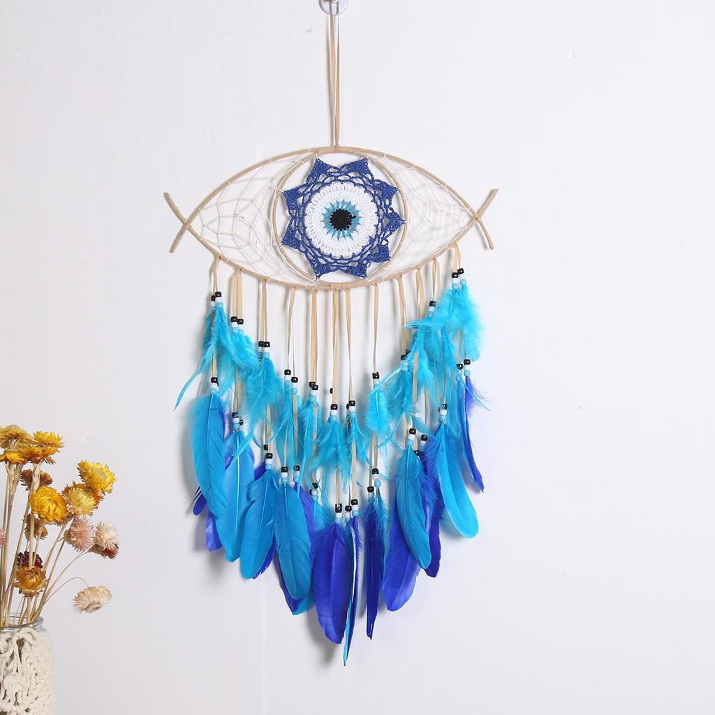 Evil Eye Feather Dream Catcher Pendant - Handmade Decorative Woven Craft