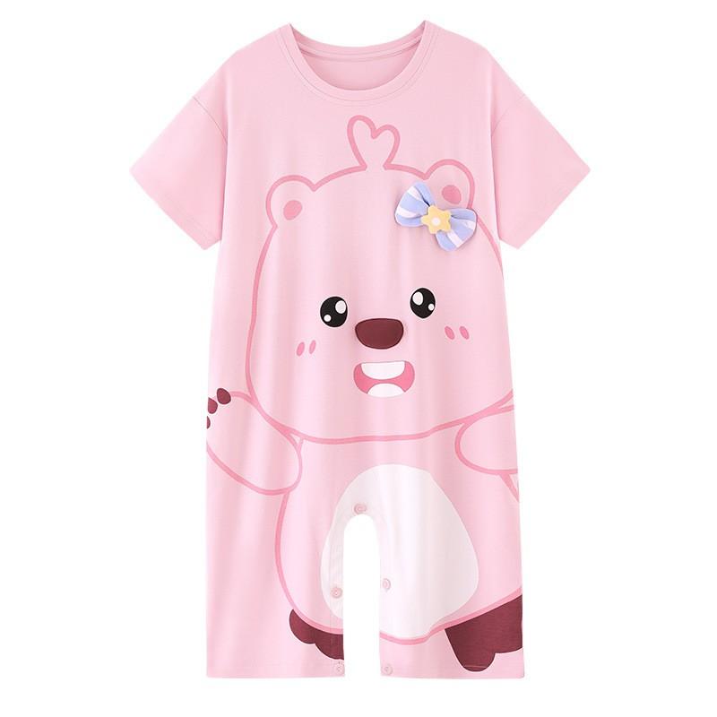 Cotton Baby Romper Pajamas Girls Boys Short Sleeve Sleepwear Toddler Sleepsuit Lightweight Breathable