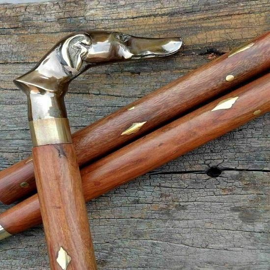 Латунная ручка для головы собаки в античном стиле, деревянная трость, винтажная трость