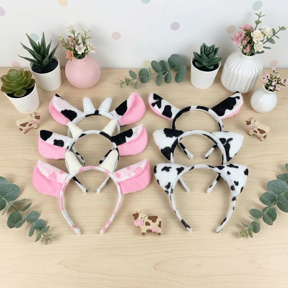 Hair-Pressing Animal Ears Hair Hoop Non-Slip Dairy Cow Hairband Funny Cow Horn Headband Photo Prop