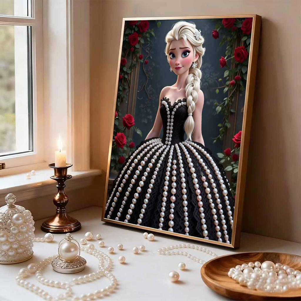 Disney Жемчужная Живопись Принцесса Эльза Черное Платье Роза Творческое Искусство Изысканный Пейзаж Сверкающая Картина Поделка Домашнее Настенное Украшение DIY Ручная Работа Подарок