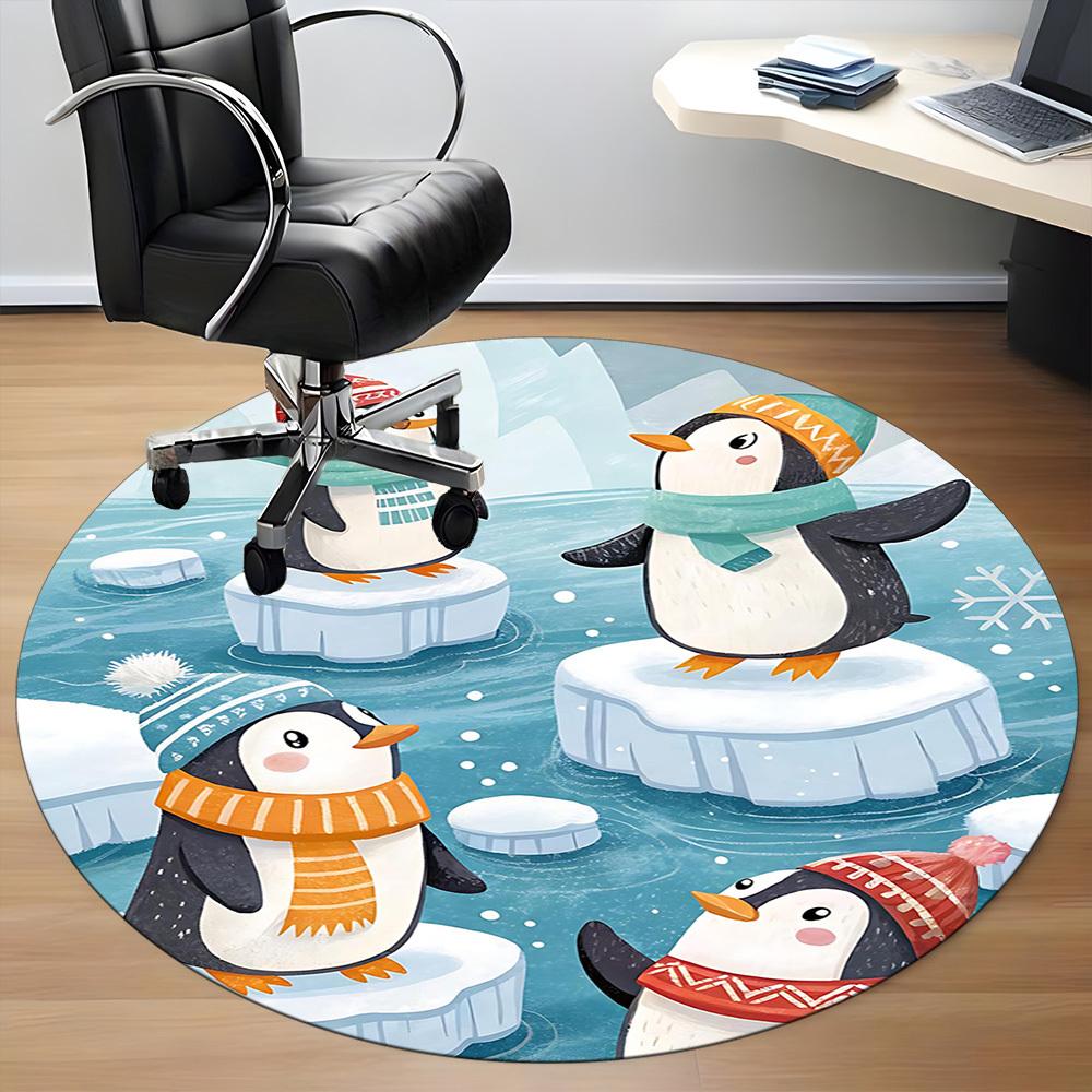 1PC Penguin Iceberg Pattern Office Round Area Rug, Indoor Mat Suitable For Office, Under Office Chairs Bedroom Living Room Home Decor, Room Deco 145
