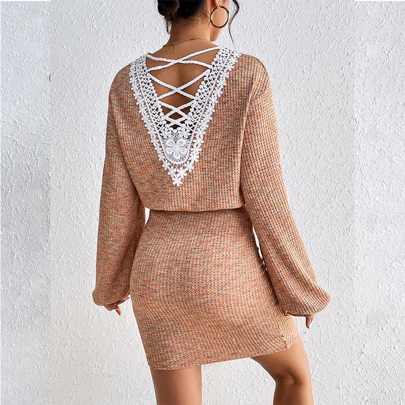 Женские платья с V-образным вырезом, кружевное облегающее платье в стиле пэчворк, женское длинное сексуальное облегающее платье с открытой спиной, облегающее женское мини-платье