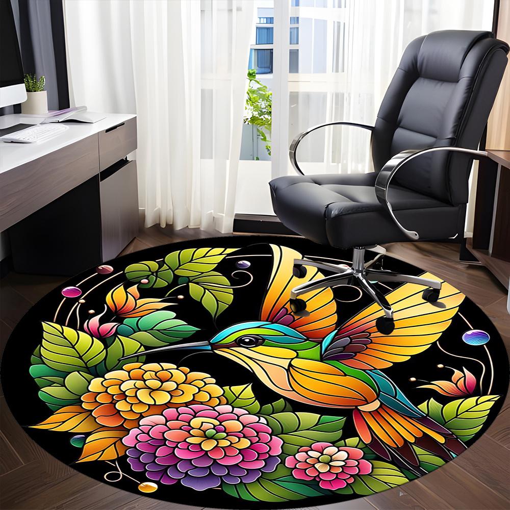 1pc Hummingbird Flowers Office Round Area Rug, Indoor Mat Suitable ForOffice, Under Office Chairs Bedroom Living Room Home Decor, Room Decot111