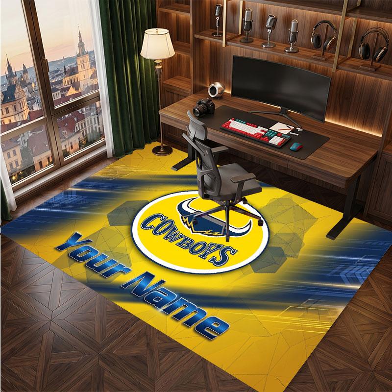 North Queensland Cowboys Personalized Crystal Velvet Carpet, Customized Name Text Soft Anti‑Slip Rug for Living Room Bedroom