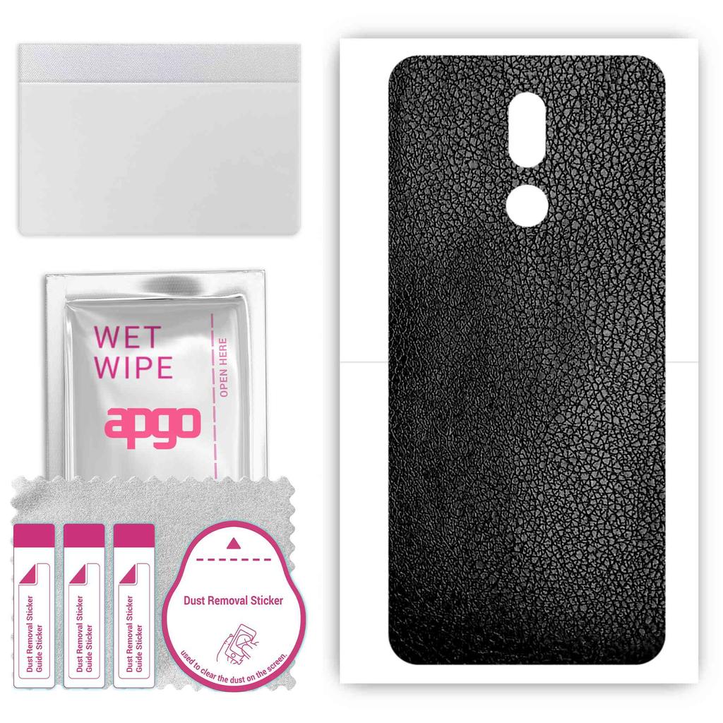 apgo Protective Skin Sticker for the Back Compatible with Nokia 3.2, Wrap Film, Foil, Vinyl - Pattern Black Leather
