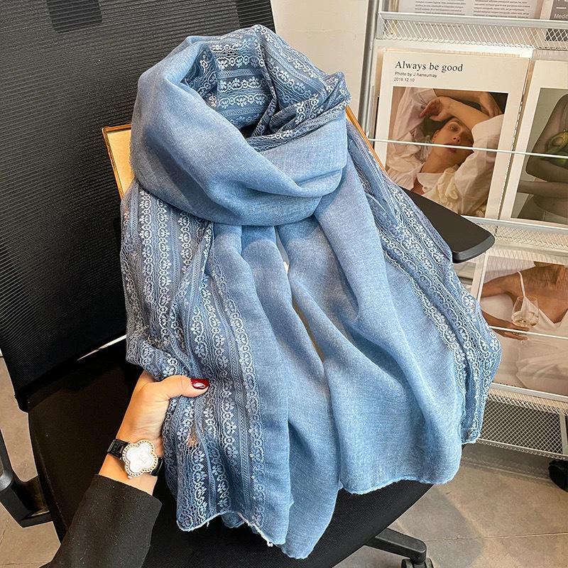 Шарф в стиле пэчворк с кружевом в корейском стиле - Женский весенне-осенний платок из хлопка и льна