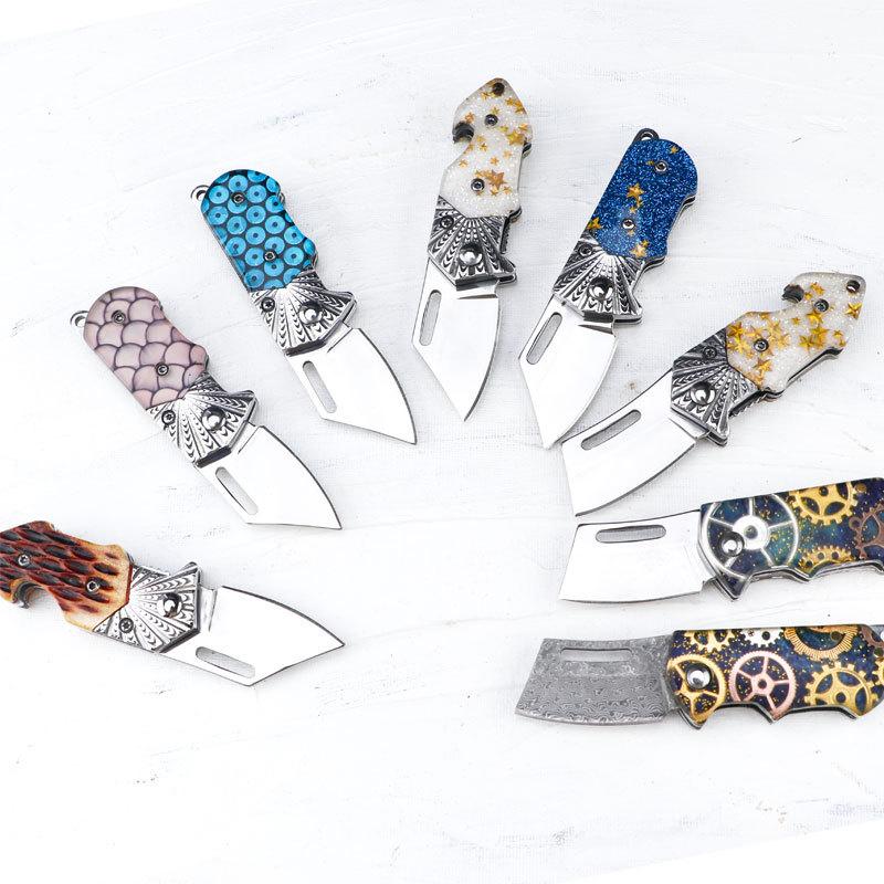 High Hardness Steel Blade Resinous Beef Bone Folding Knife Key Pendant EDC Express Sharp Fruit Pocket Knives Outdoor Tool Gift