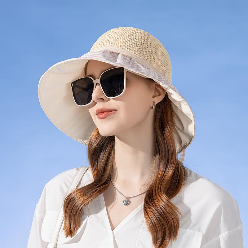 Летняя дышащая панама женская клетчатая хлопковая сетчатая шляпа от солнца с принтом легкая элегантная женская пляжная шляпа с большими полями на шнуровке и бантом