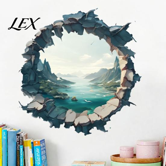 Easy Apply Wall Covering 3D Mountain & River Landscape Sticker, PVC Waterproof Mural, Peel And Decal for Living Room Stick Decals Bedroom, Removable