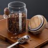 With Wooden Lid Coffee Bean Storage Jar With Wood Spoon Clear Spice Storage Tank  Seasoning