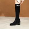 Новые женские высокие сапоги нескользящая резиновая подошва средний каблук женские сапоги весна и осень молния круглый носок квадратный каблук модные сапоги женские