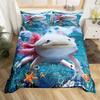 Axolotl Duvet Cover Set Pink Newt Wildlife Comforter Cover With Pillowcases Cartoon Octopus Animal Kawaii Style Twin Quilt Cover