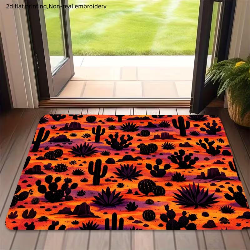 1pc, 2D Flat Printing, Desert Cactus Pattern Indoor Mat, Colorful And Non-Slip, Machine Washable Polyester Carpet, Suitable for Home Decor, Entrance,