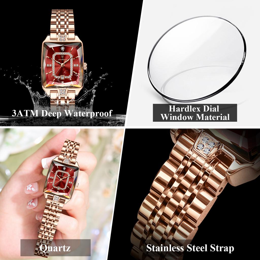 POEDAGAR Luxury Elegant Watch For Woman Date Waterproof Rectangle Ladies Watch Stainless Steel Quartz Women Watches
