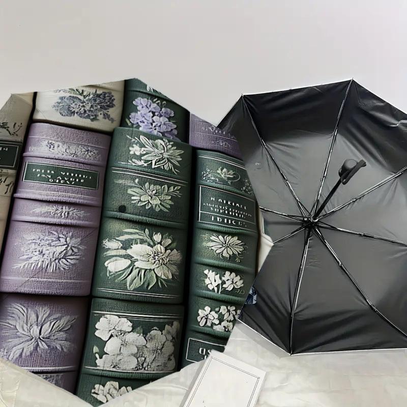 1pc floral patterns books Automatic Open/Close Umbrella with Windproof, 8-Rib Sturdy Canopy, Durable Ribs, Fashionable Design1162A