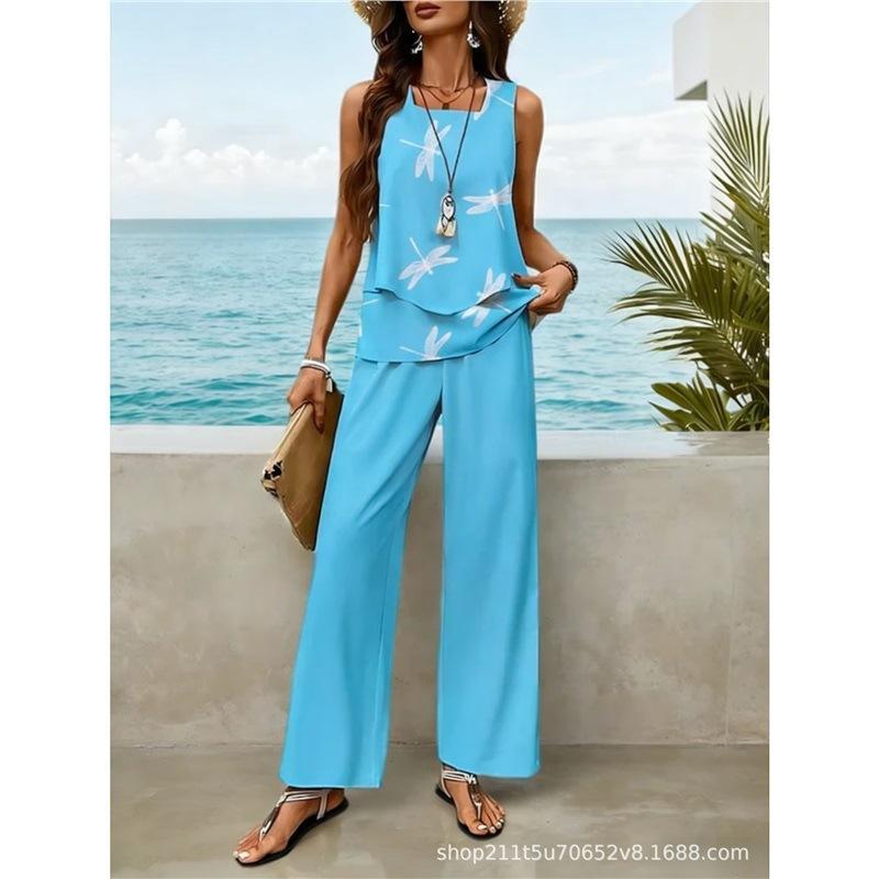 1116 European and American bohemian women's sleeveless printing suit, suitable for daily wear, vacation sleeveless cover