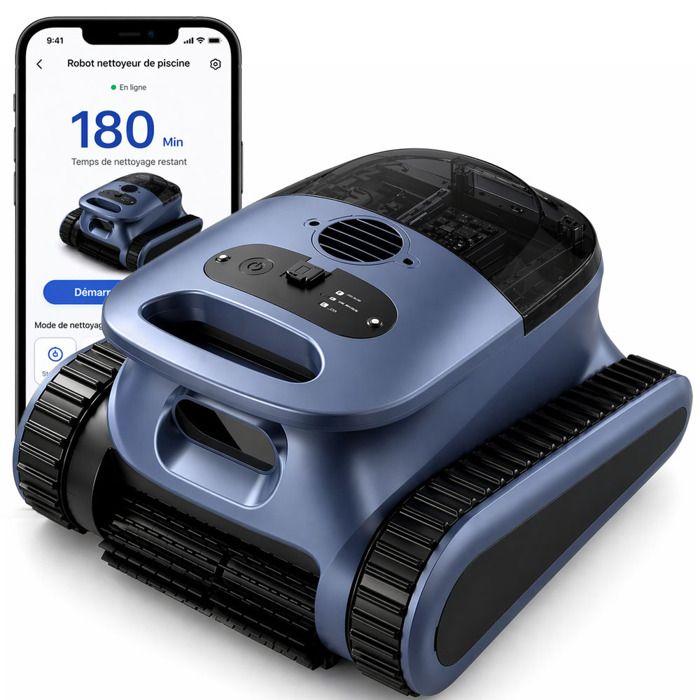 Robot Piscine sans Fil, 180Min&200m² d'Autonomie, Filtration Ultra-Fine, Nettoyage Sol/Parois/Ligne d’eau, Contrôle Via App