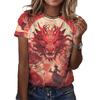 Женские футболки с круглым вырезом и 3D-принтом дракона - Модная повседневная одежда с коротким рукавом - Мягкая полиэстеровая ткань средней эластичности, летняя одежда свободного кроя