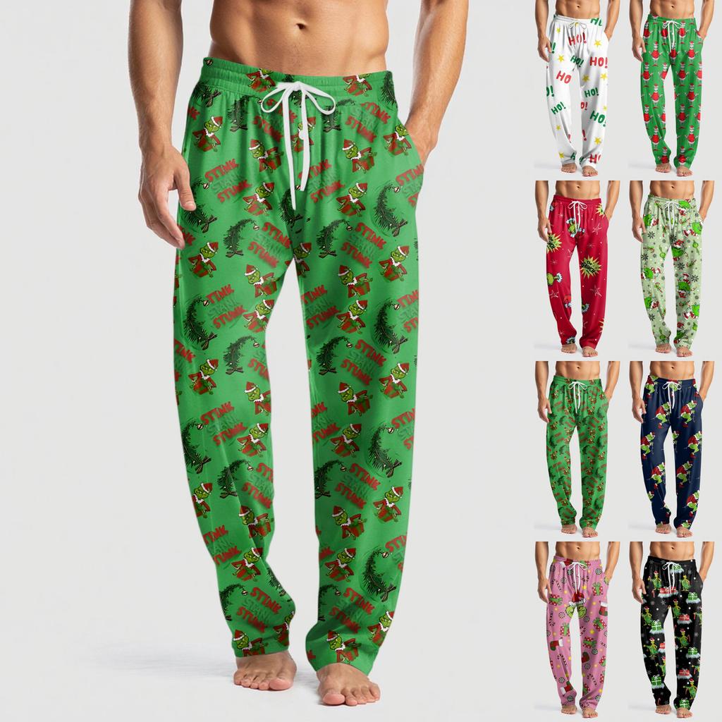 Men's Knitted Fashion Print Pocket Casual Pants Pajama Pants