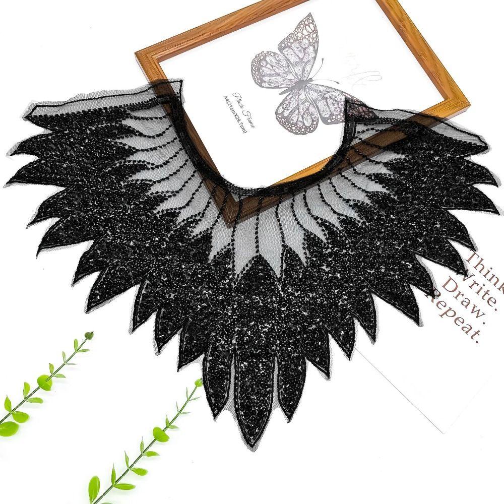 Блестящий кружевной вырез с аппликацией из бисера, нашивка на вырезе, имитация воротника, блестки, кружевной воротник, шитье