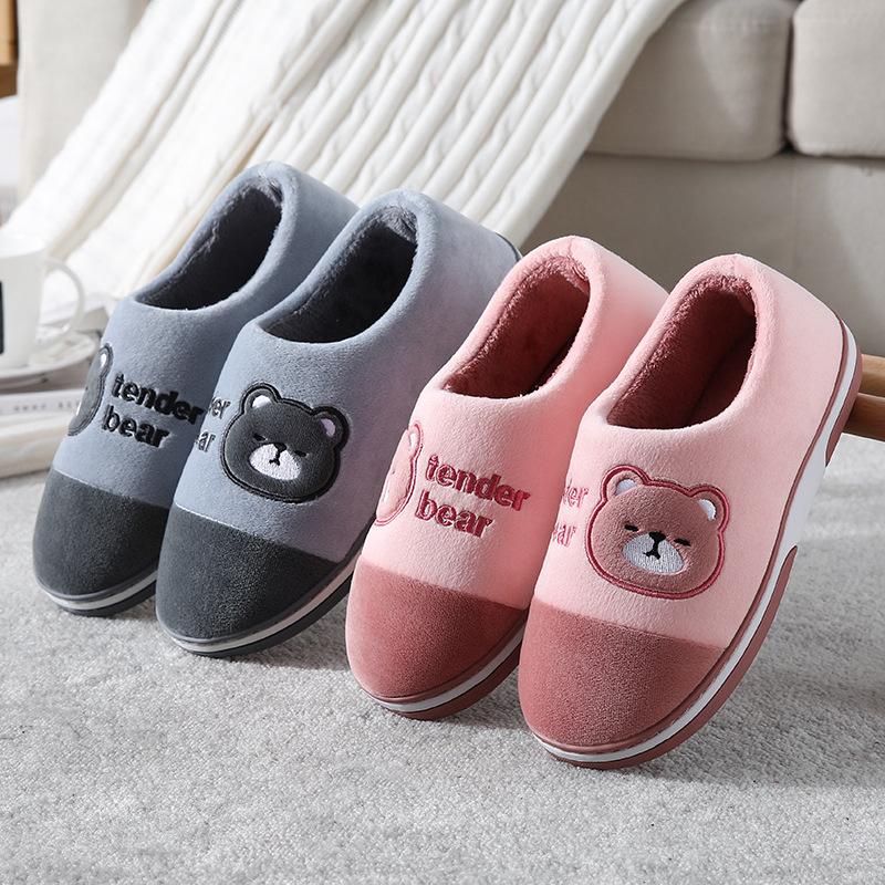 Зимняя обувь для мужчин, теплые домашние тапочки из плюша, домашняя обувь на толстой подошве, тапочки с рисунком медведя из мультфильма, женская повседневная нескользящая обувь